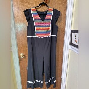 BloomChic Black Jumpsuit with Multicolor Embroidery